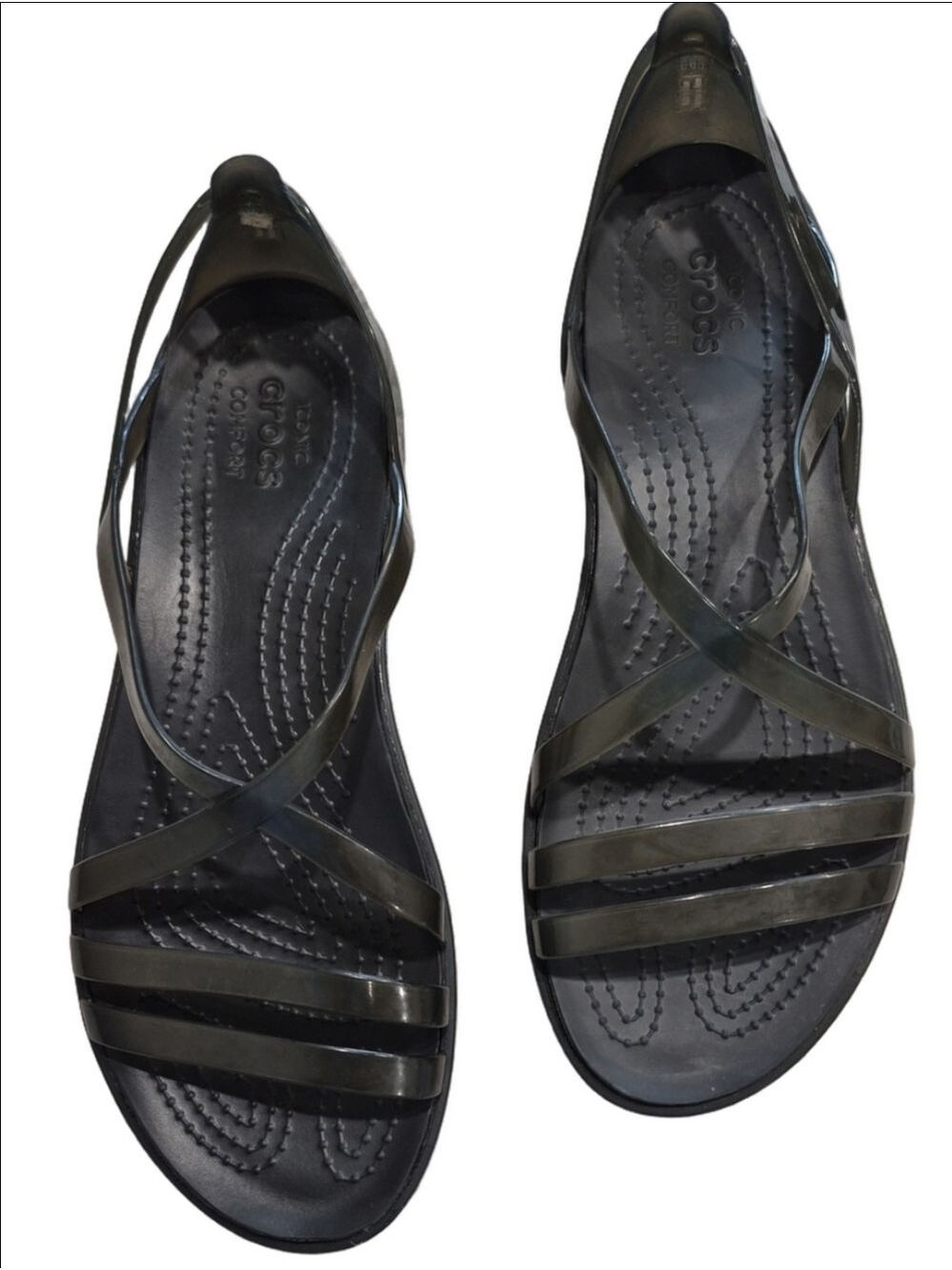 CROCS Women’s Black Jelly Strappy Flat Sandals 7W